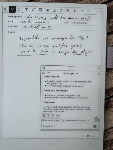 L'appli Meeting de la Viwoods AIPaper, avec le r&eacute;sum&eacute; IA.&nbsp;