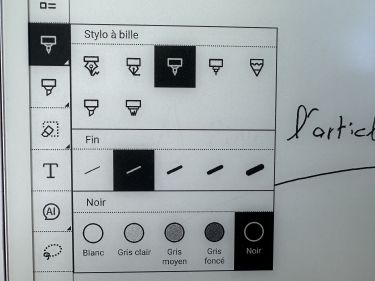 Les diff&eacute;rents stylos disponibles sur la AIPaper